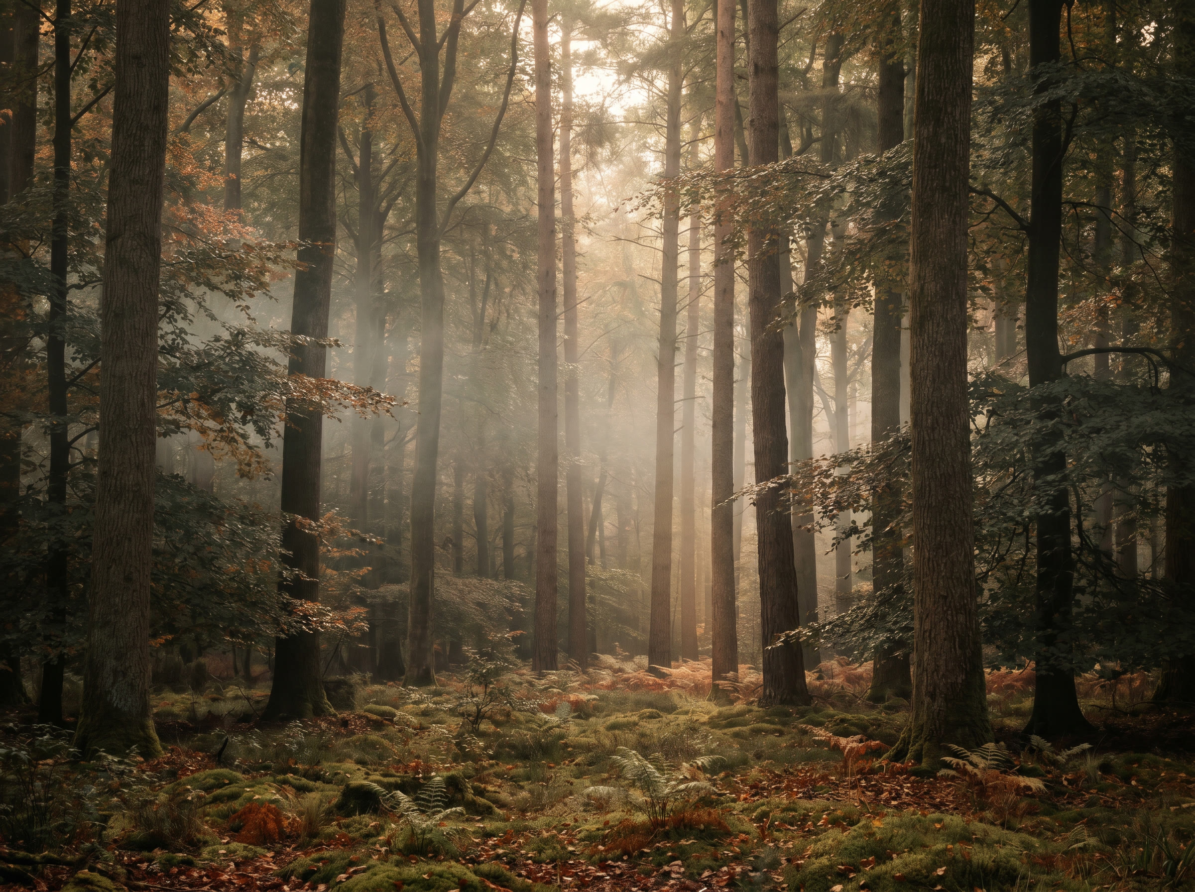 Forêt ancienne baignée de lumière — ostéopathie douce sans craquement à Montélimar par Benjamin Coquillat D.O.